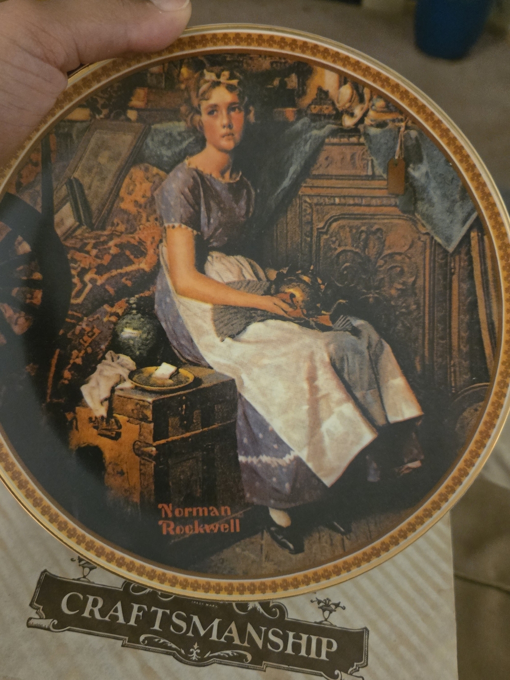 Norman Rockwell Decorative Plate - Girl with Apron - Cream & Blue